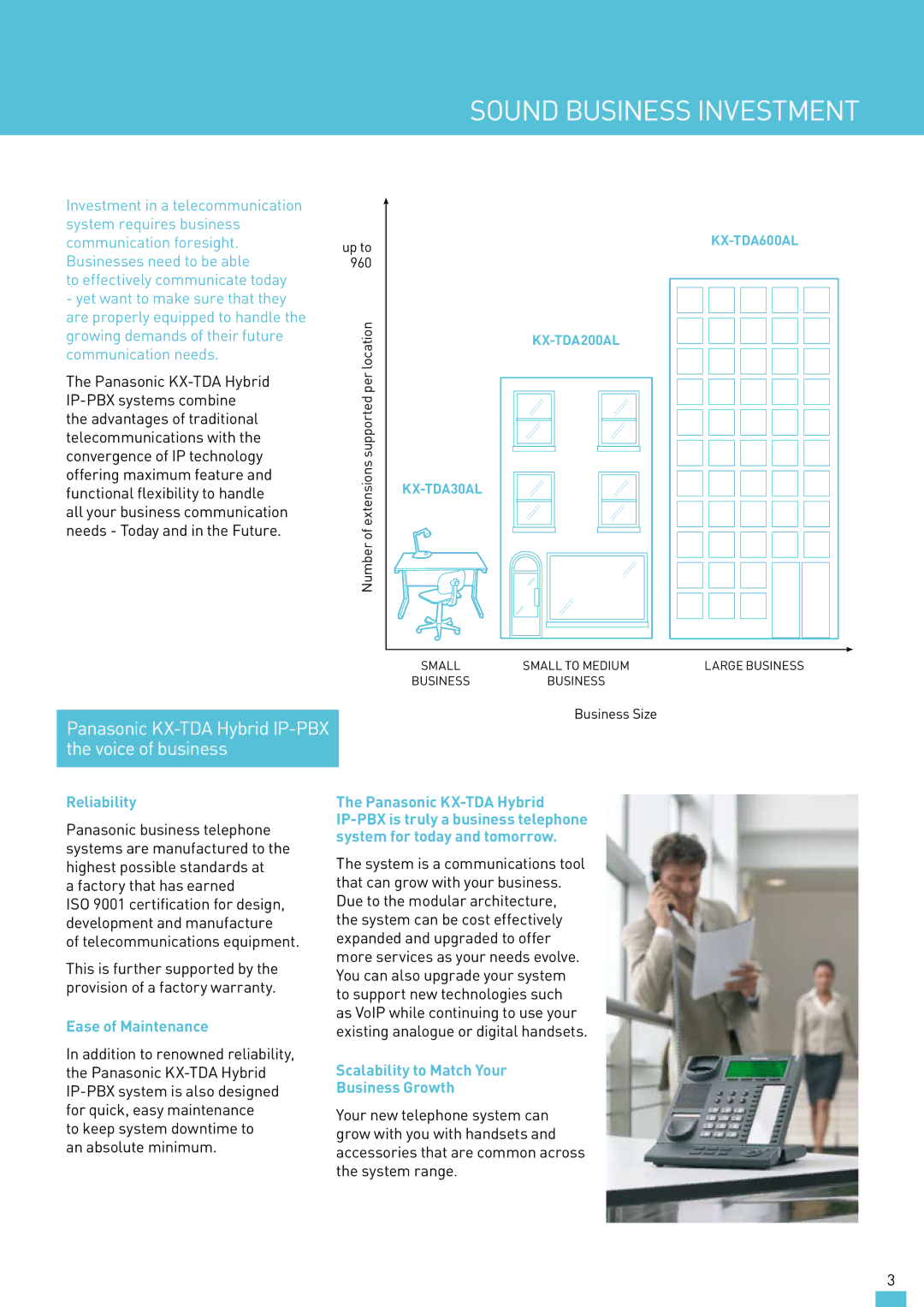 Panasonic KX-TDA30AL manual Sound Business Investment, Reliability, Ease of Maintenance 