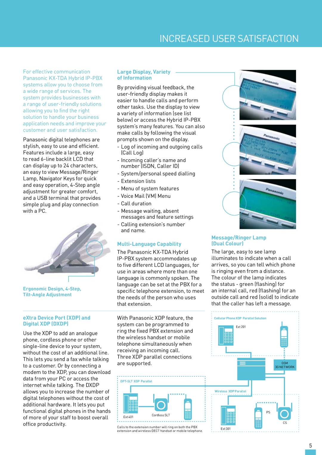 Panasonic KX-TDA30AL manual Increased User Satisfaction, Large Display, Variety Information, Multi-Language Capability 