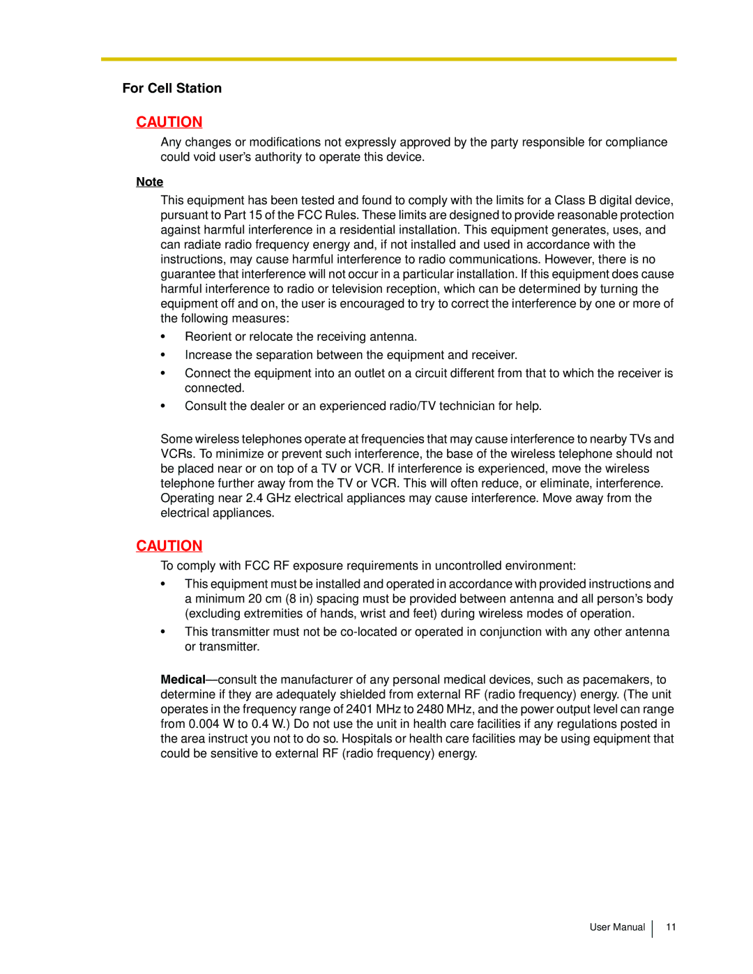 Panasonic KX-TDA50 user manual For Cell Station 