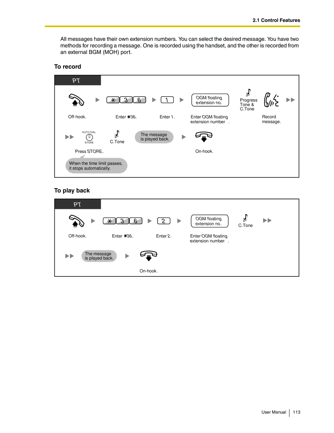 Panasonic KX-TDA50 user manual To record, To play back 