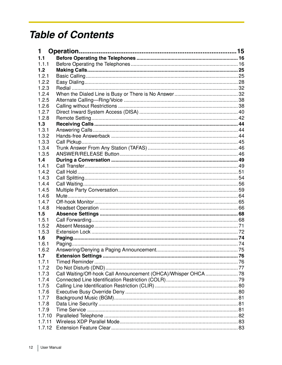 Panasonic KX-TDA50 user manual Table of Contents 