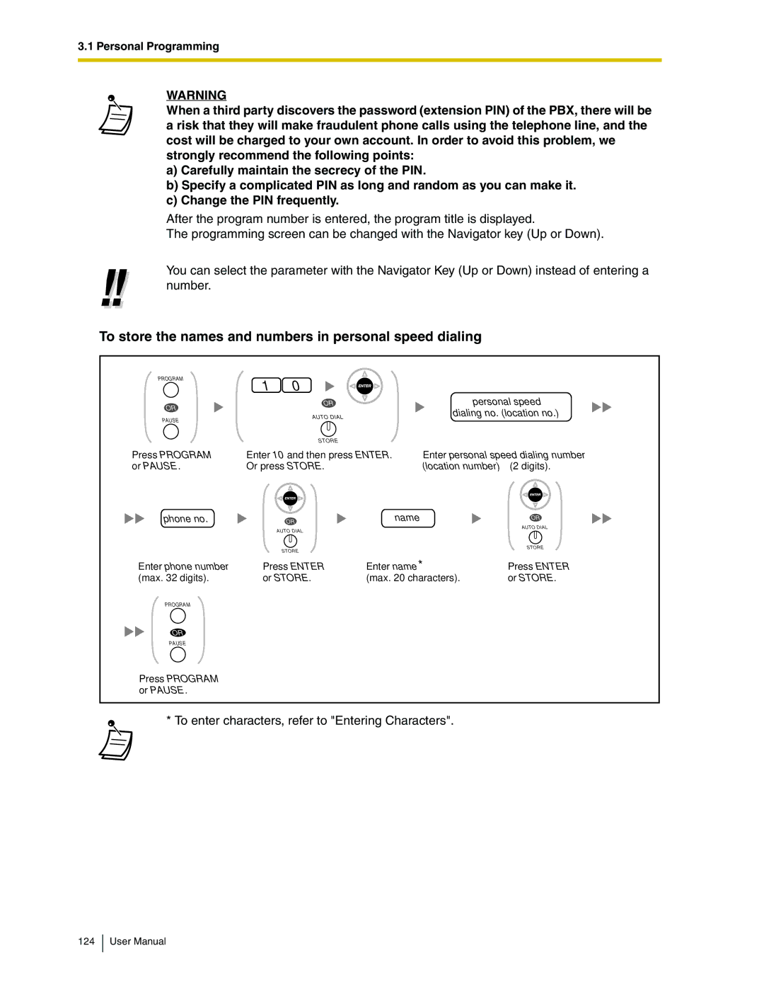 Panasonic KX-TDA50 user manual To store the names and numbers in personal speed dialing 