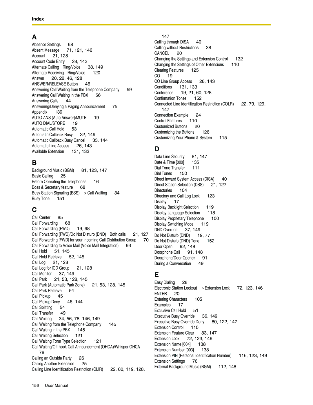 Panasonic KX-TDA50 user manual Index 