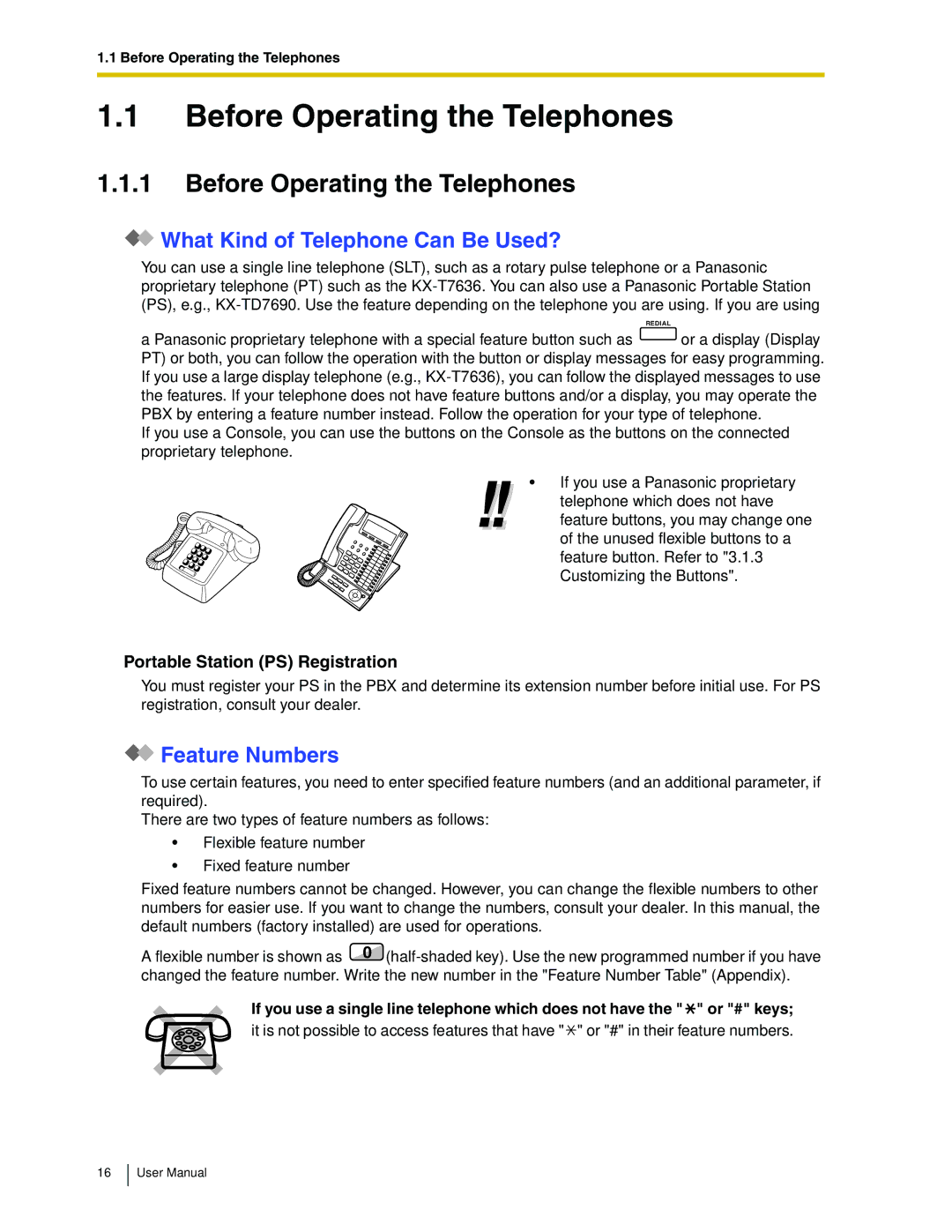 Panasonic KX-TDA50 user manual Before Operating the Telephones, What Kind of Telephone Can Be Used?, Feature Numbers 