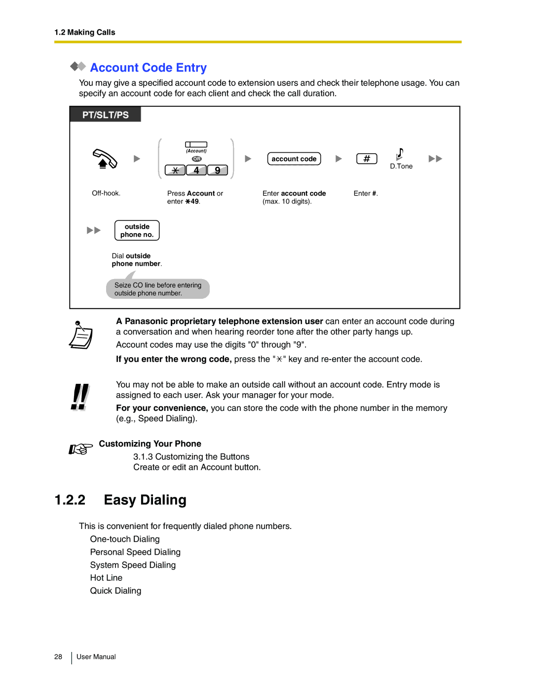 Panasonic KX-TDA50 user manual Easy Dialing, Account Code Entry 