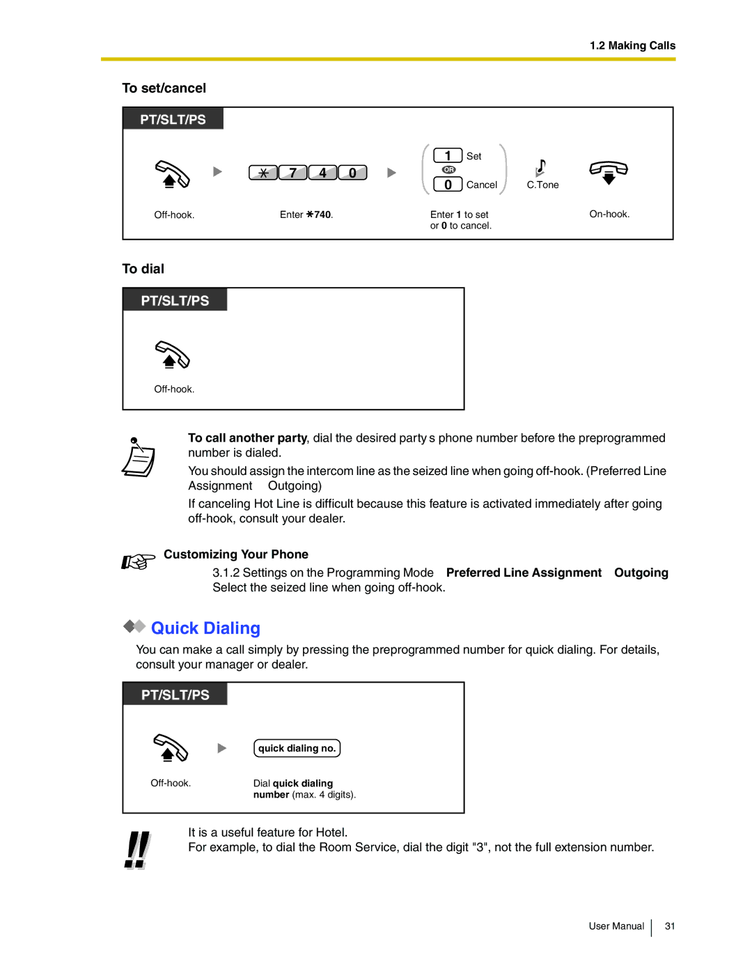 Panasonic KX-TDA50 user manual Quick Dialing, To set/cancel 