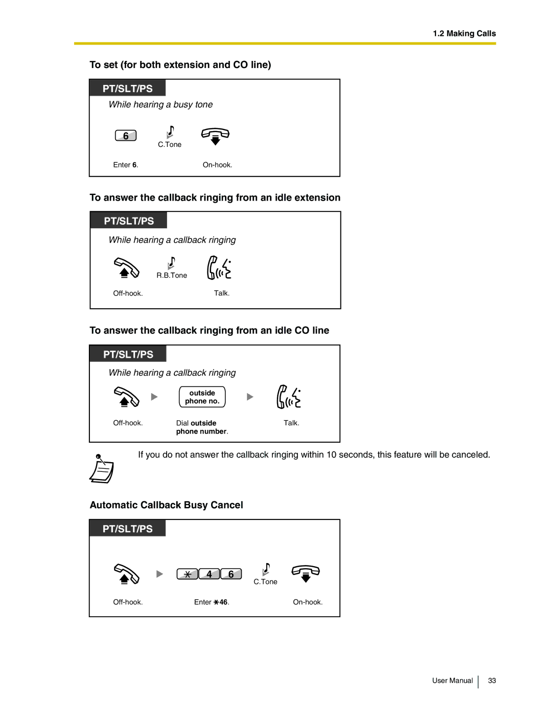 Panasonic KX-TDA50 user manual To set for both extension and CO line, To answer the callback ringing from an idle extension 