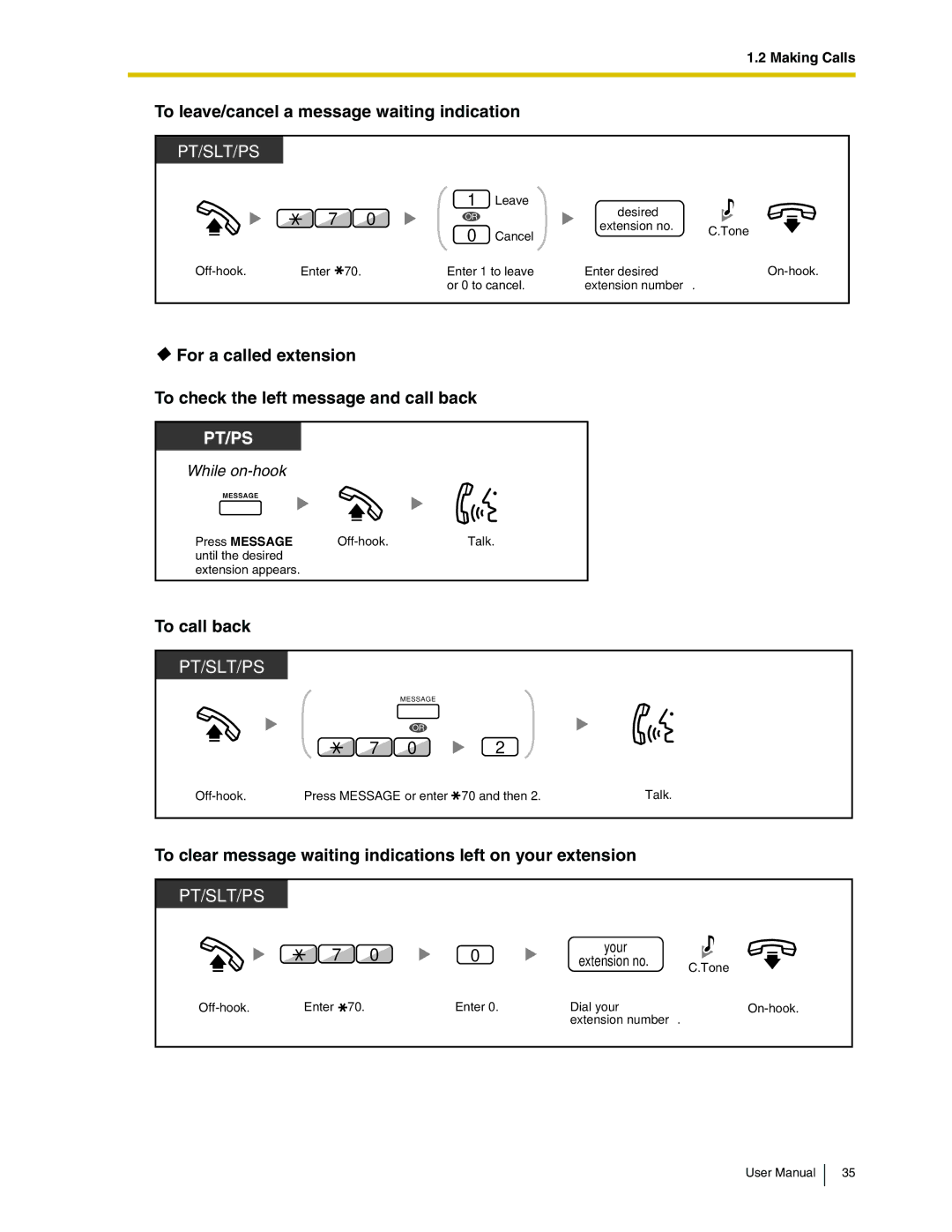 Panasonic KX-TDA50 user manual To leave/cancel a message waiting indication, To call back 