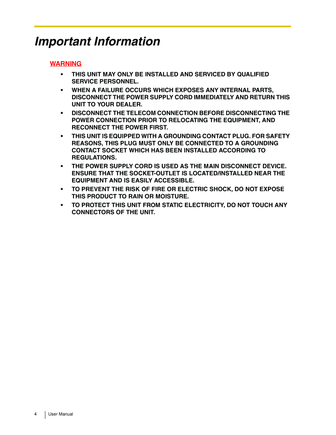 Panasonic KX-TDA50 user manual Important Information 