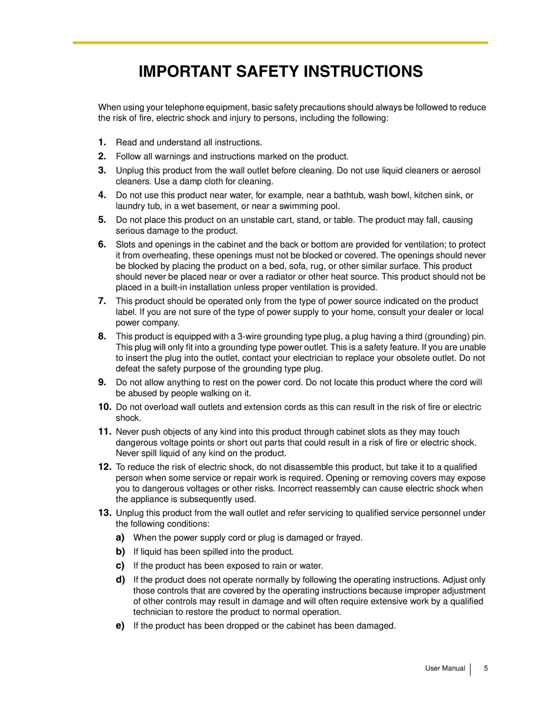 Panasonic KX-TDA50 user manual Important Safety Instructions 