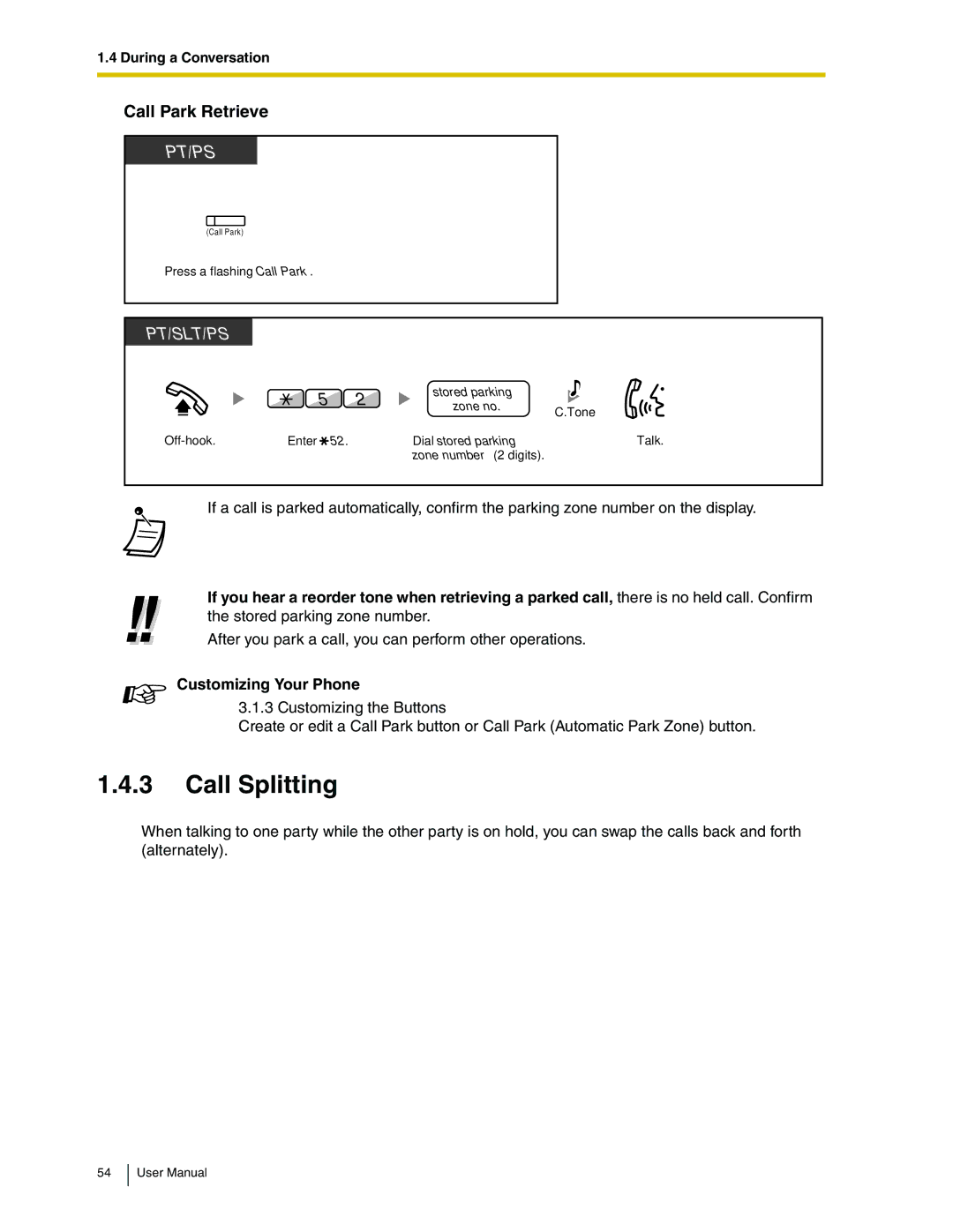 Panasonic KX-TDA50 user manual Call Splitting, Call Park Retrieve 