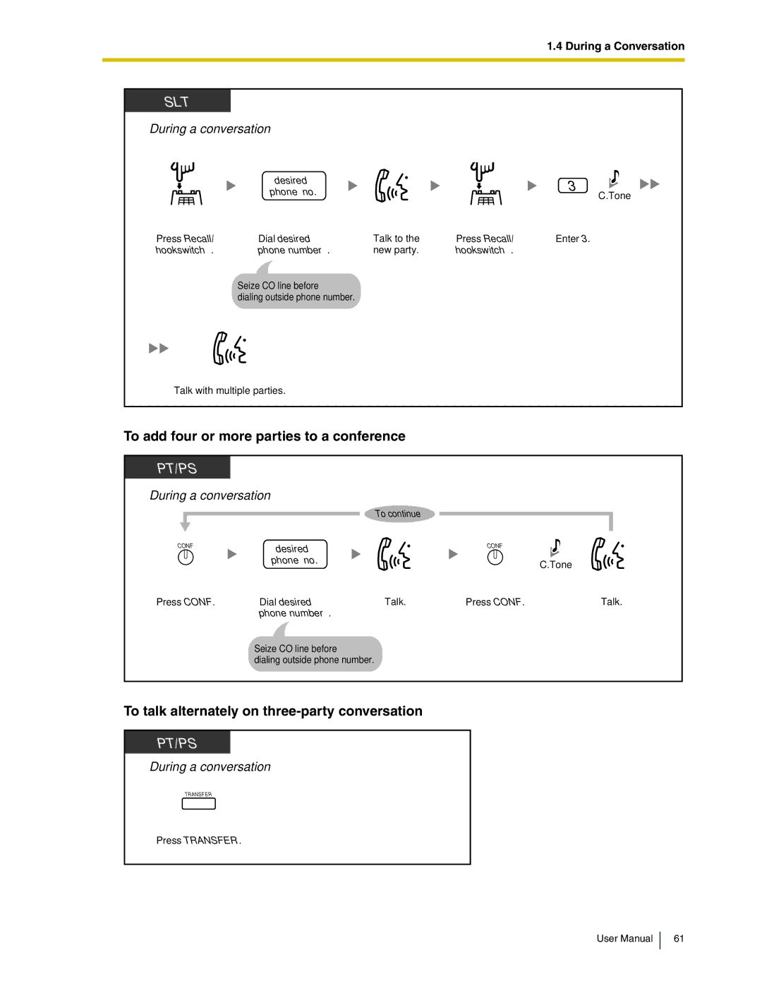 Panasonic KX-TDA50 user manual To add four or more parties to a conference, To talk alternately on three-party conversation 