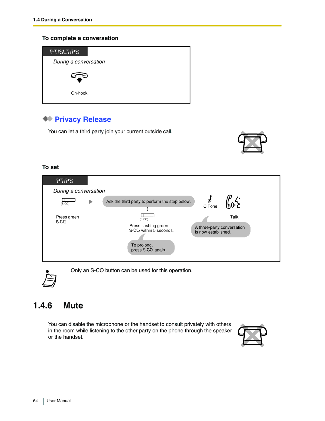 Panasonic KX-TDA50 user manual Mute, Privacy Release 