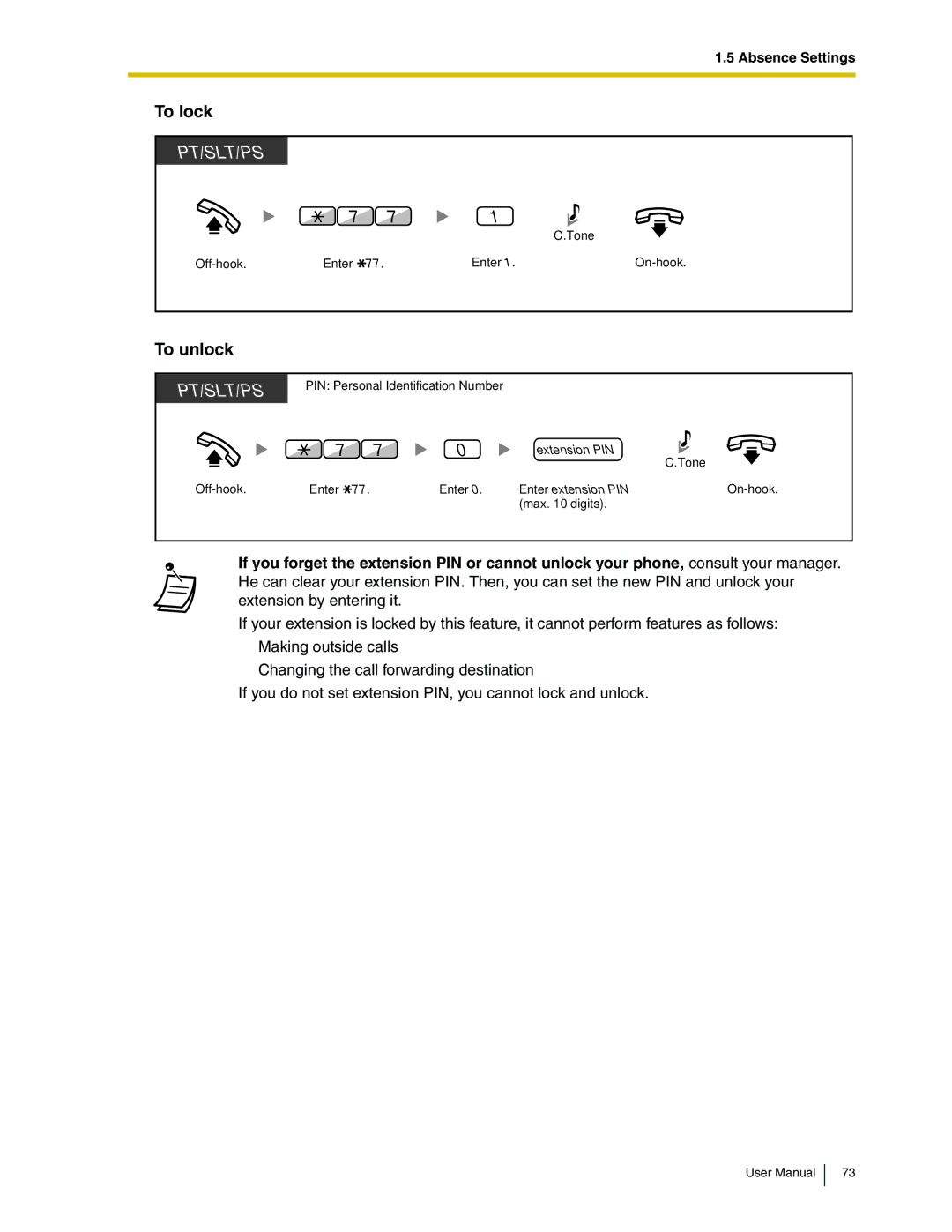 Panasonic KX-TDA50 user manual To lock, To unlock 