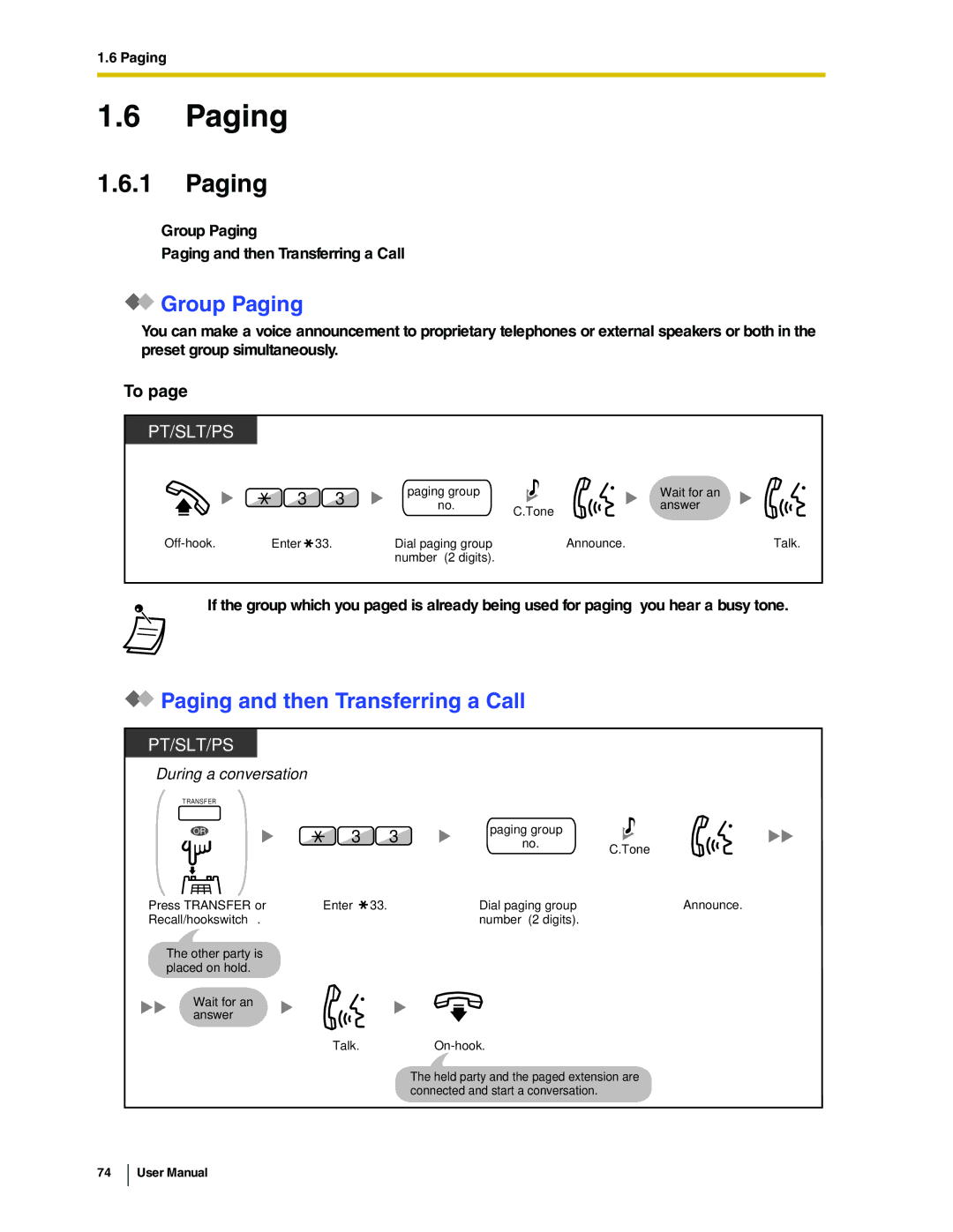 Panasonic KX-TDA50 user manual Group Paging, Paging and then Transferring a Call 