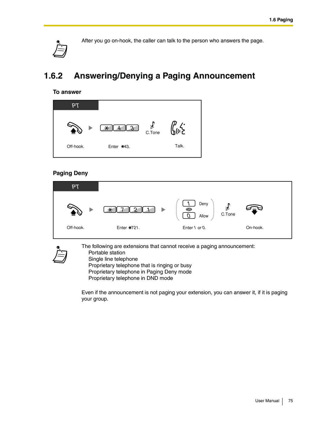 Panasonic KX-TDA50 user manual Answering/Denying a Paging Announcement, Paging Deny 