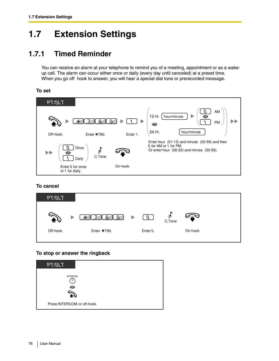 Panasonic KX-TDA50 user manual Extension Settings, Timed Reminder, To stop or answer the ringback 