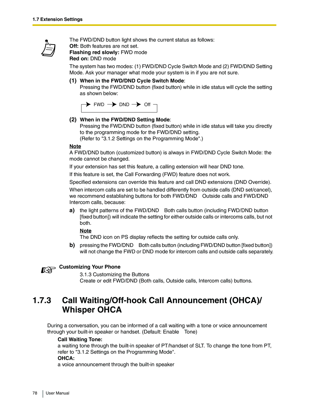 Panasonic KX-TDA50 user manual Call Waiting/Off-hook Call Announcement OHCA/ Whisper Ohca, Call Waiting Tone 