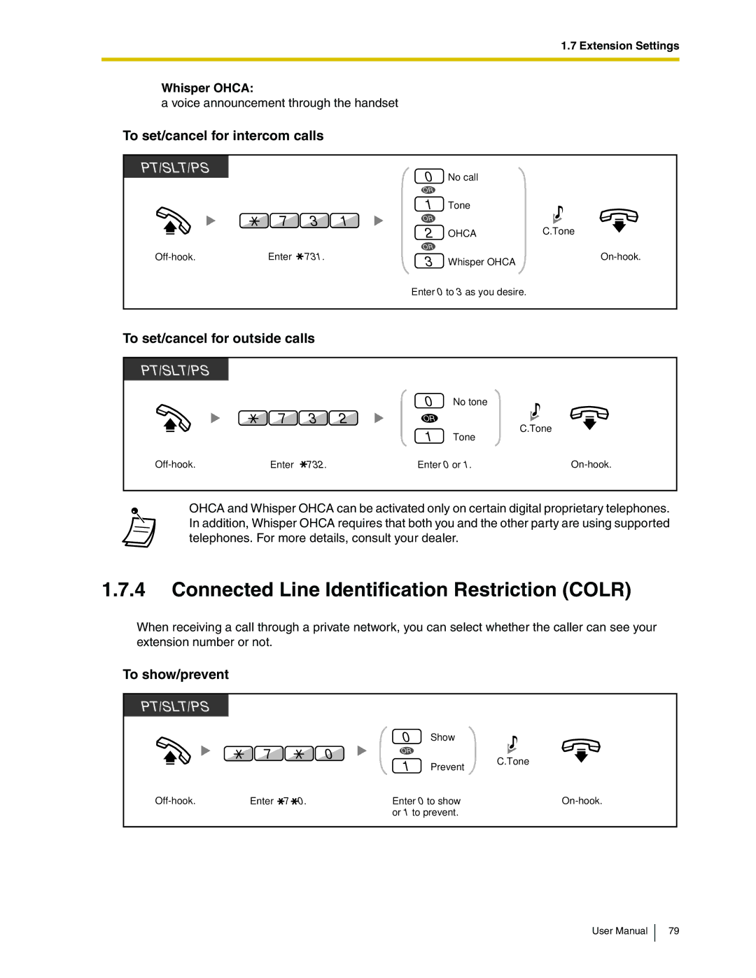 Panasonic KX-TDA50 Connected Line Identification Restriction Colr, To set/cancel for intercom calls, To show/prevent 