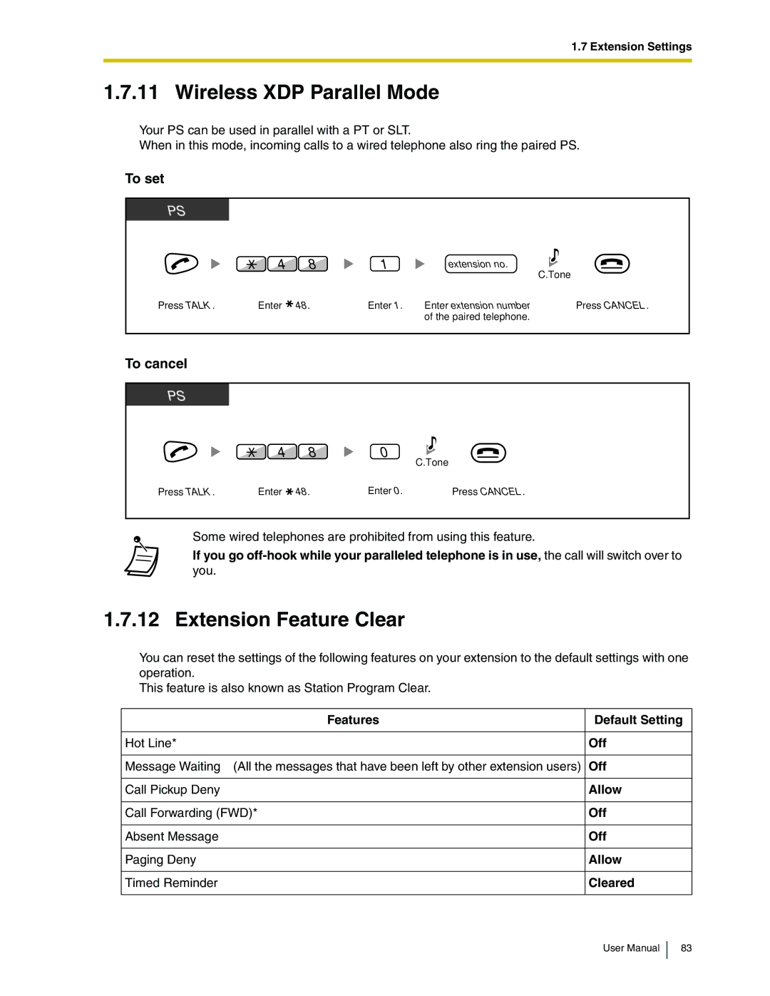 Panasonic KX-TDA50 user manual Wireless XDP Parallel Mode, Extension Feature Clear 