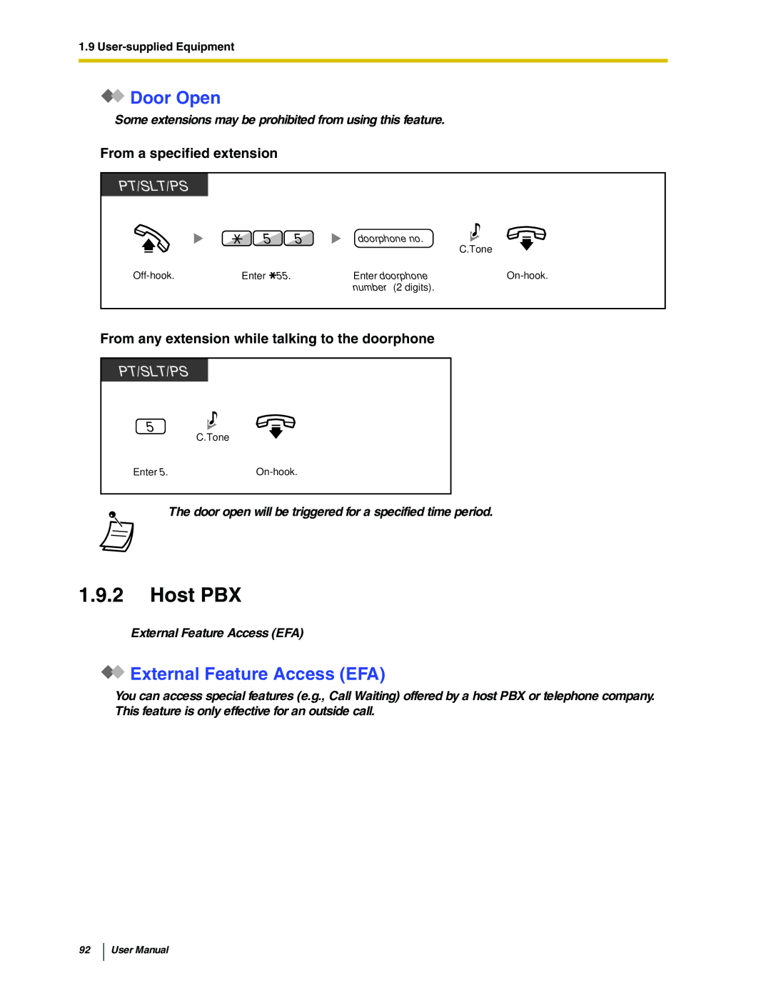 Panasonic KX-TDA50 user manual Host PBX, Door Open, External Feature Access EFA, From a specified extension 