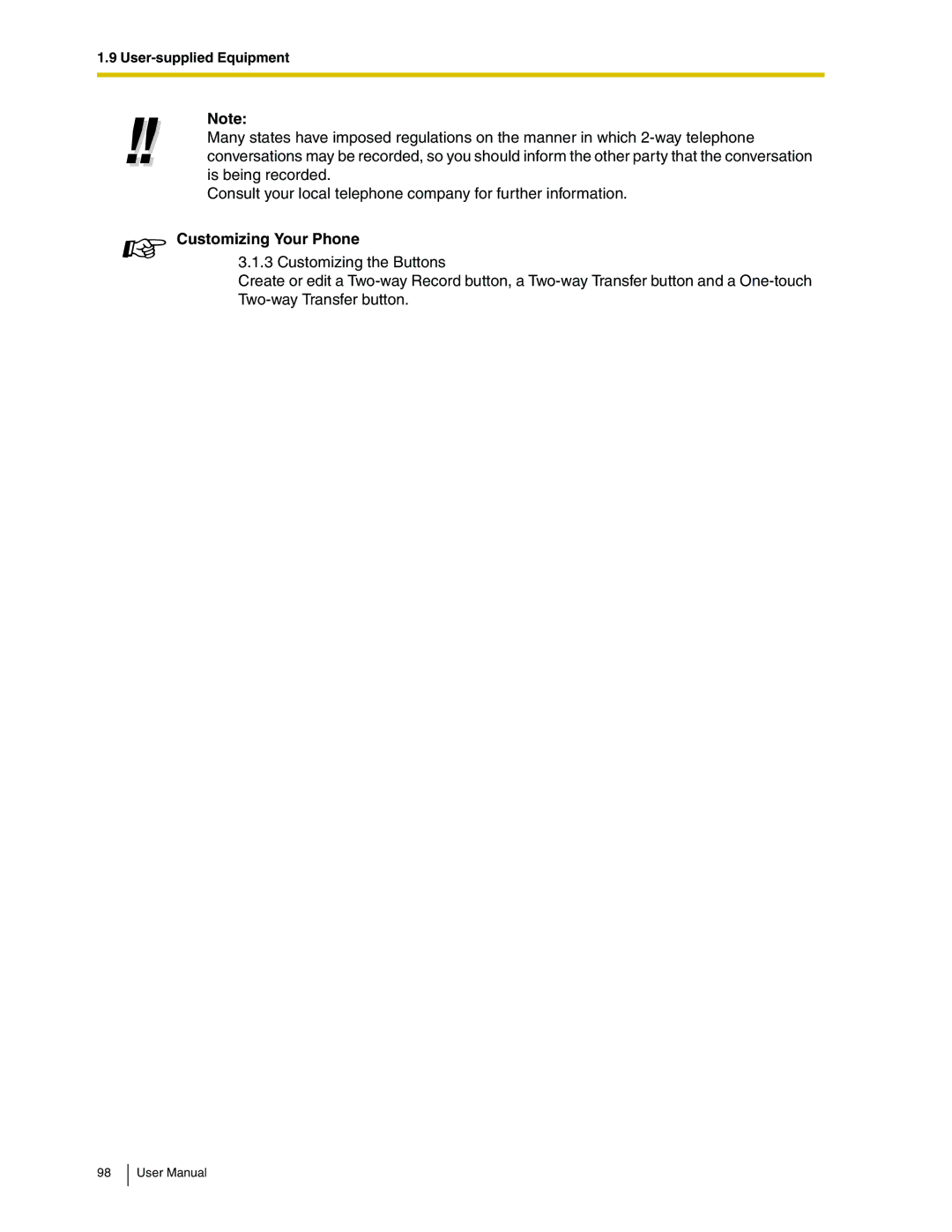 Panasonic KX-TDA50 user manual Customizing Your Phone 