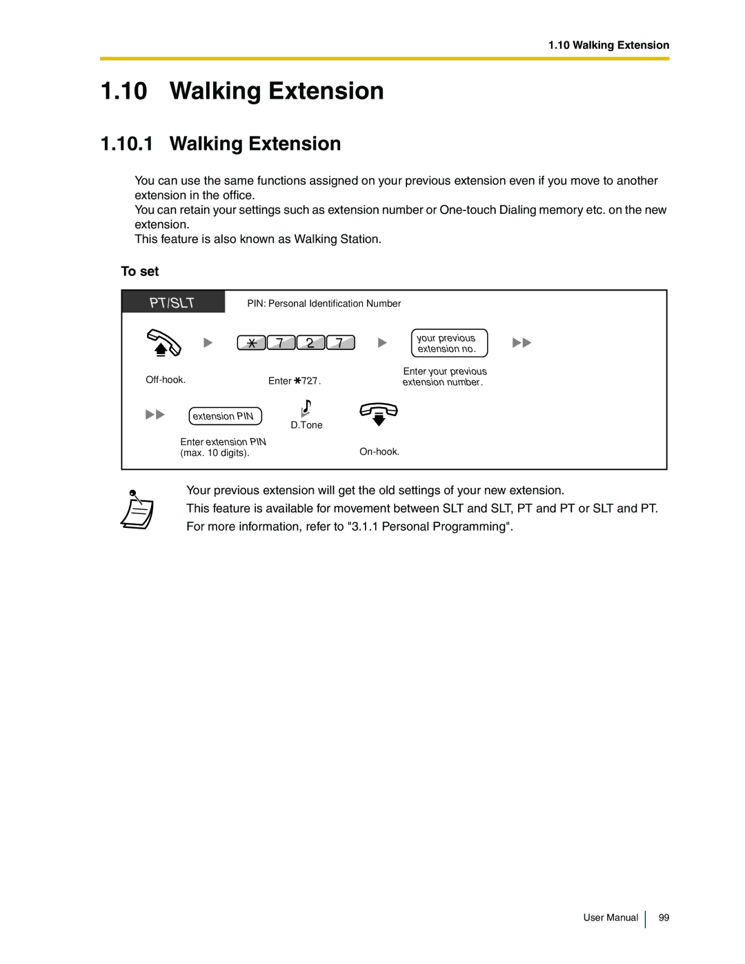 Panasonic KX-TDA50 user manual Walking Extension 