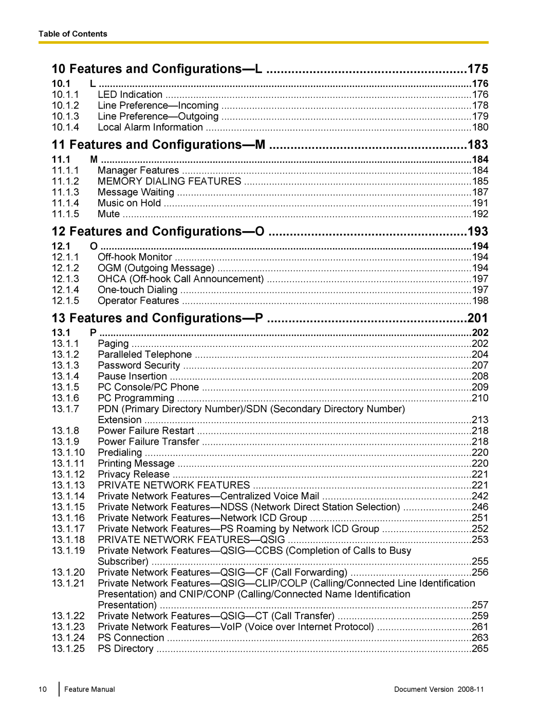 Panasonic KX-TDA50 manual 10.1 176, 11.1 184, 12.1 194, 13.1 202 