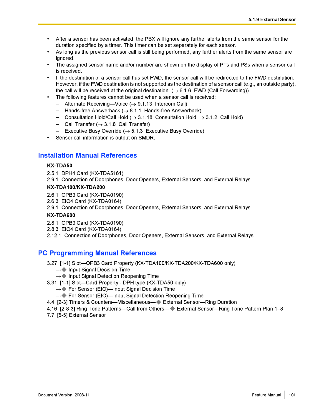 Panasonic KX-TDA50 manual Document Version Feature Manual 101 