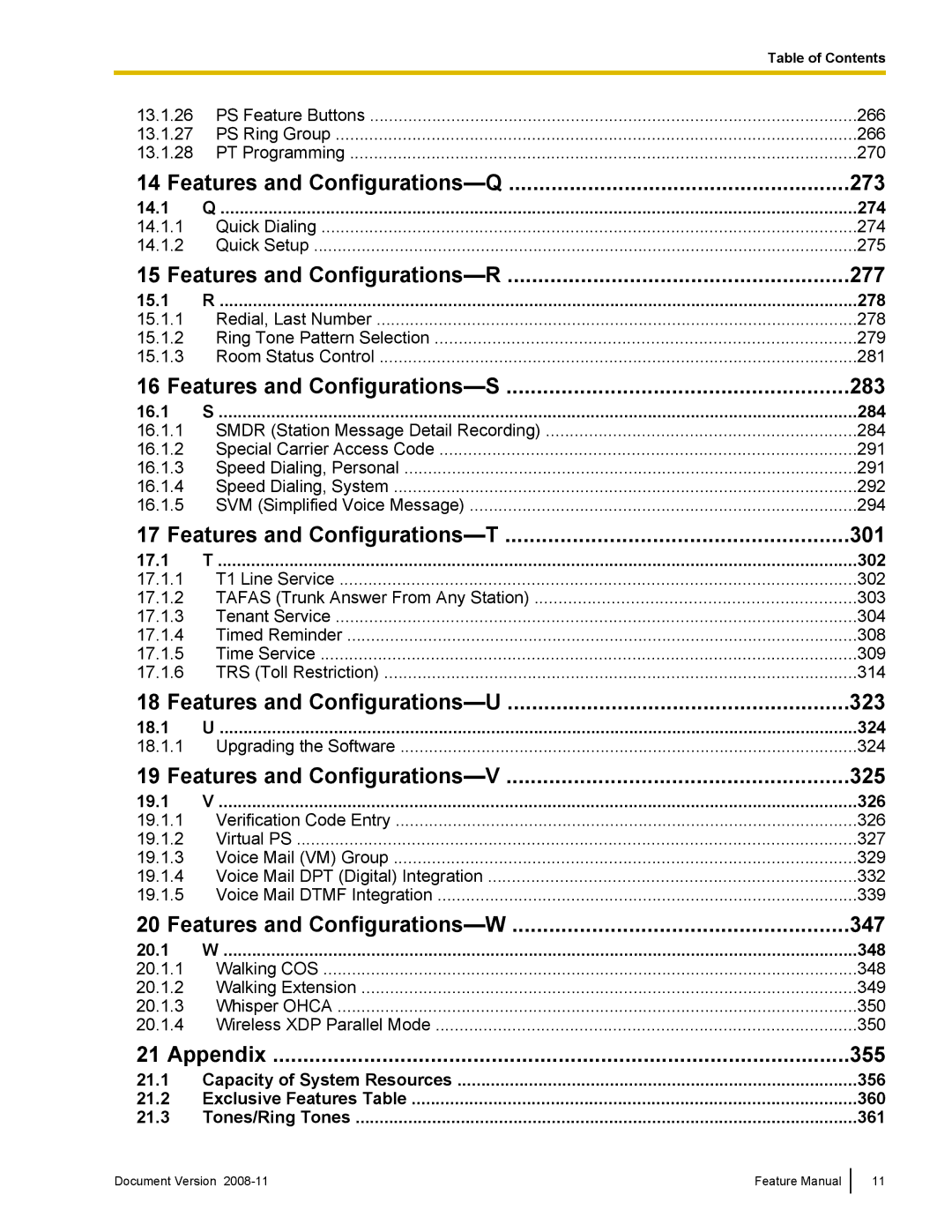 Panasonic KX-TDA50 14.1 274, 15.1 278, 16.1 284, 17.1 302, 18.1 324, 19.1 326, 20.1 348, 21.1, 356, 21.2, 360, 21.3, 361 