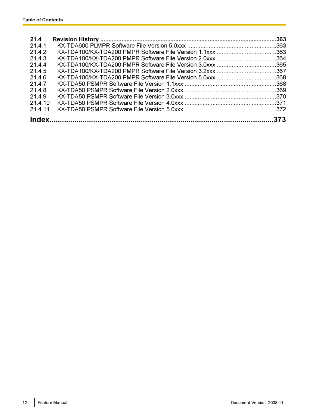 Panasonic KX-TDA50 manual Revision History 363 