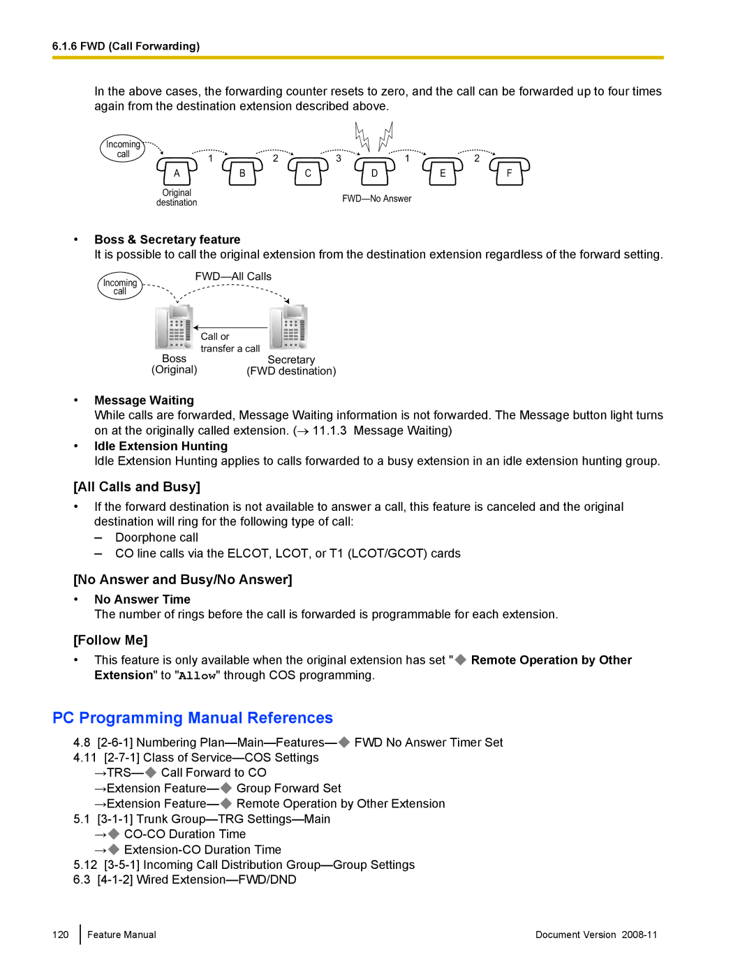 Panasonic KX-TDA50 manual All Calls and Busy, No Answer and Busy/No Answer, Follow Me 