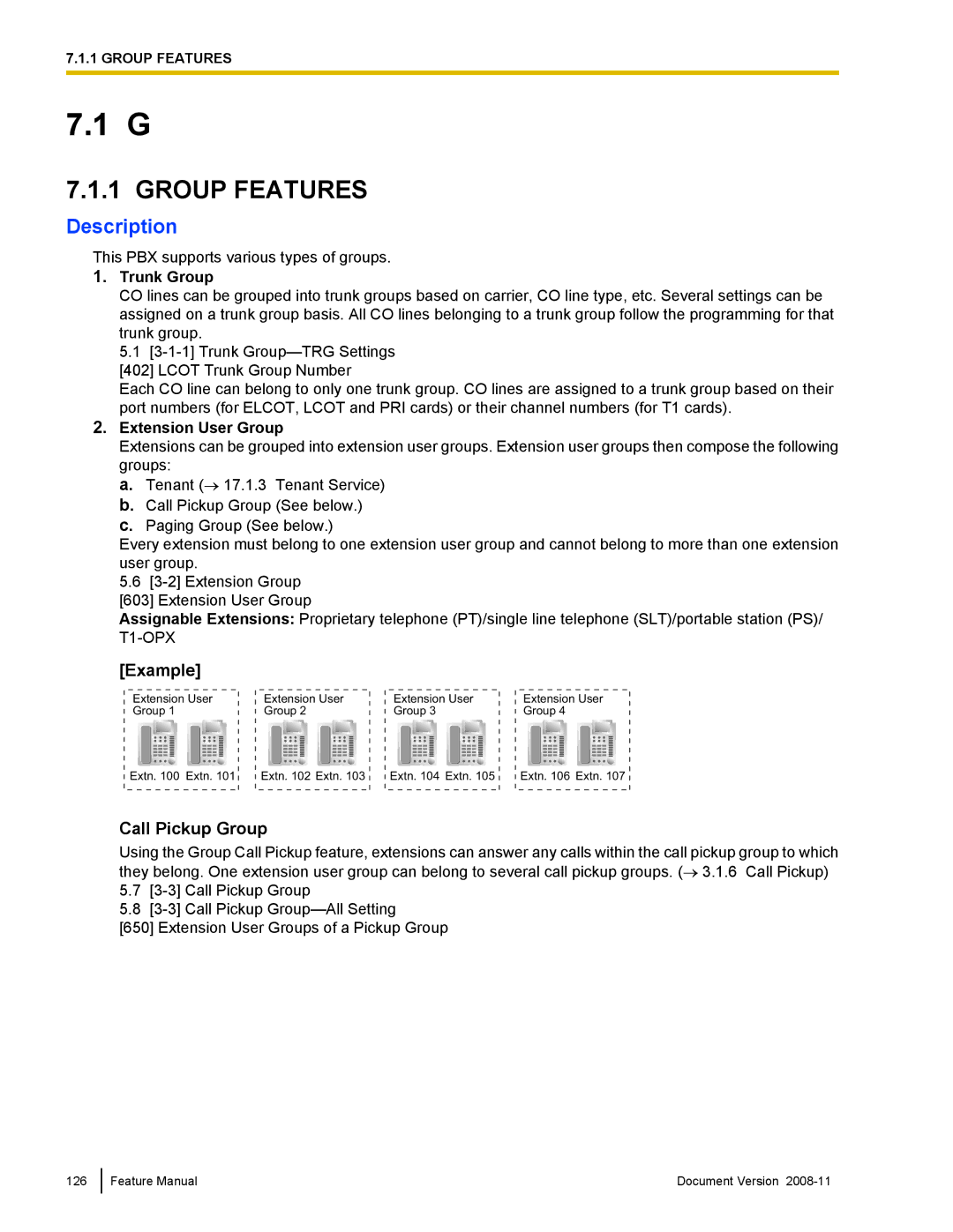 Panasonic KX-TDA50 manual Call Pickup Group, Trunk Group, Extension User Group 