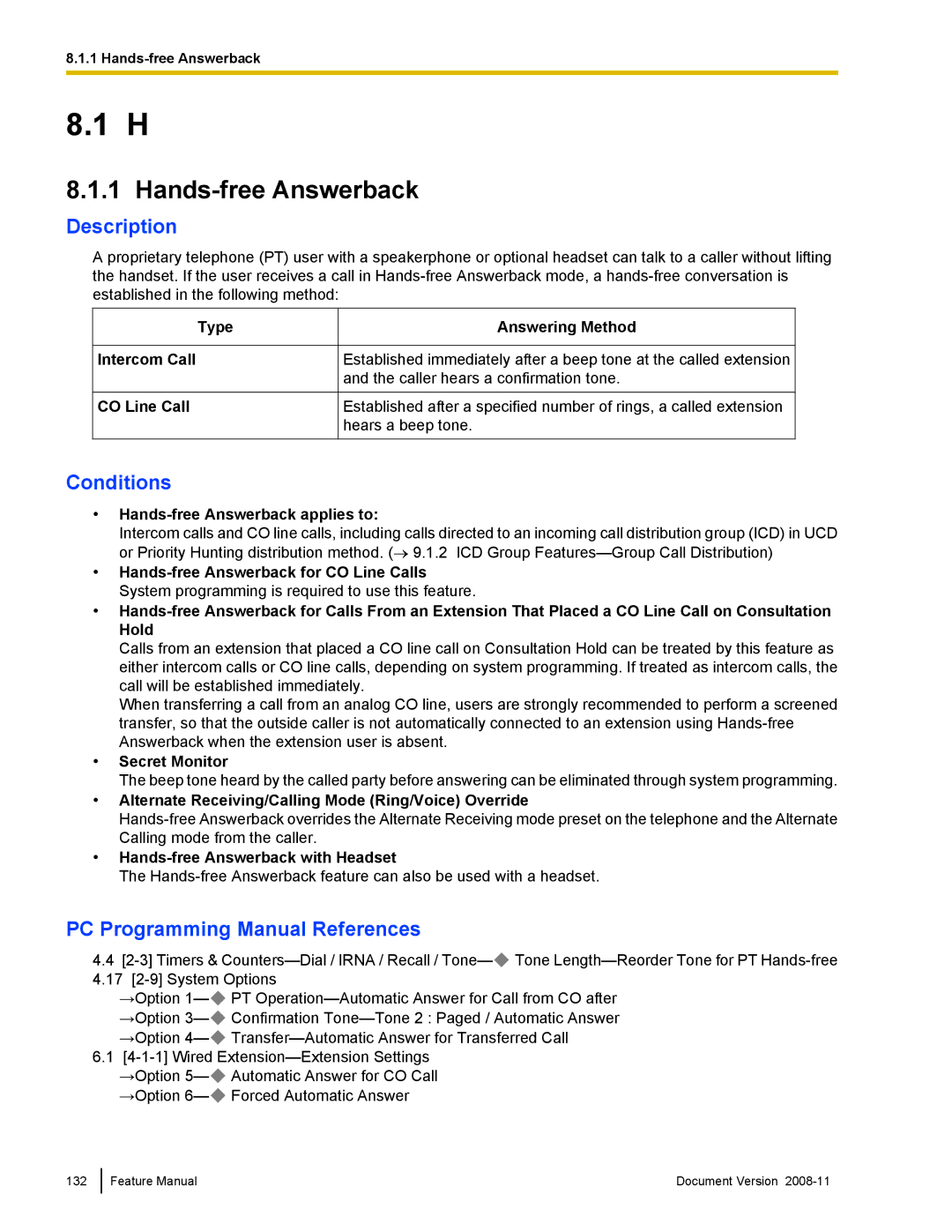 Panasonic KX-TDA50 manual Hands-free Answerback 