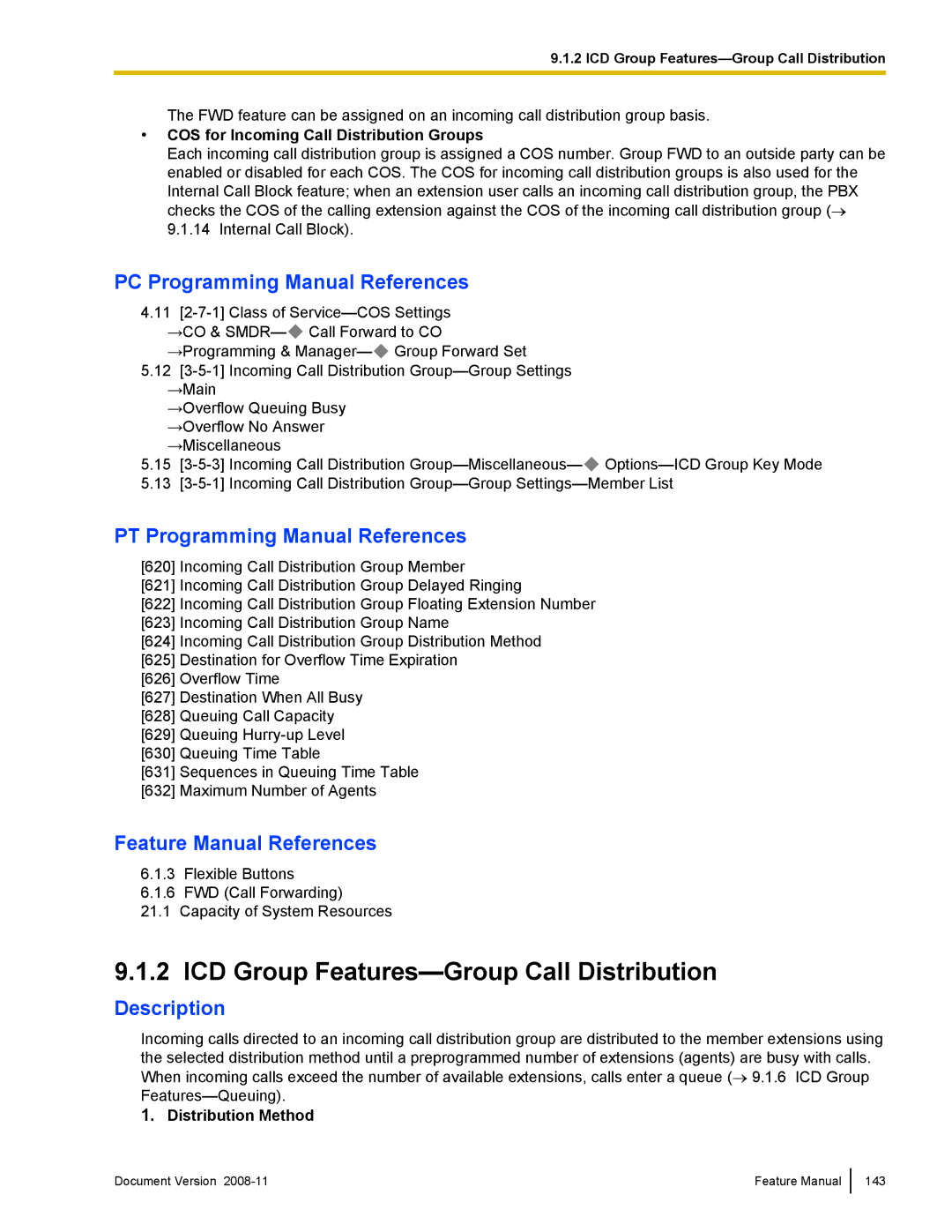 Panasonic KX-TDA50 manual ICD Group Features-Group Call Distribution, COS for Incoming Call Distribution Groups 