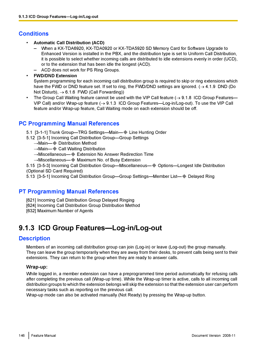 Panasonic KX-TDA50 manual ICD Group Features-Log-in/Log-out, Wrap-up, Automatic Call Distribution ACD, FWD/DND Extension 