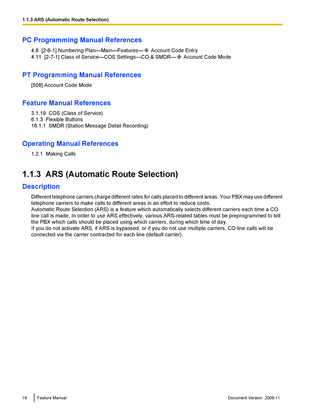 Panasonic KX-TDA50 manual ARS Automatic Route Selection 