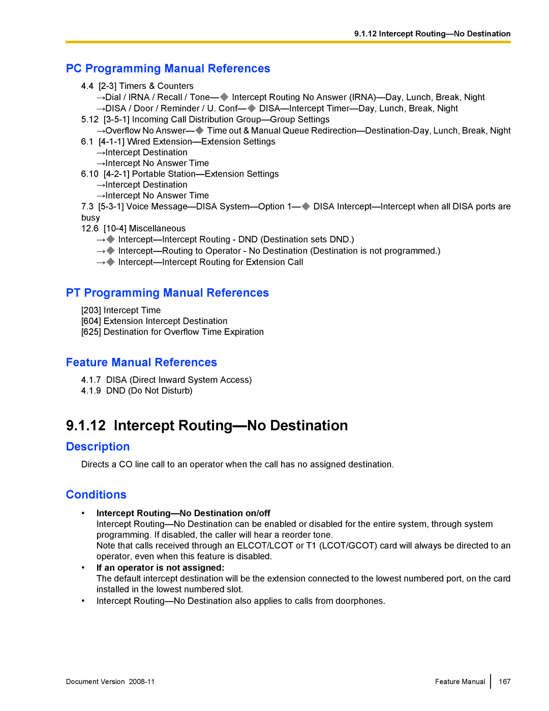 Panasonic KX-TDA50 manual Intercept Routing-No Destination on/off, If an operator is not assigned 