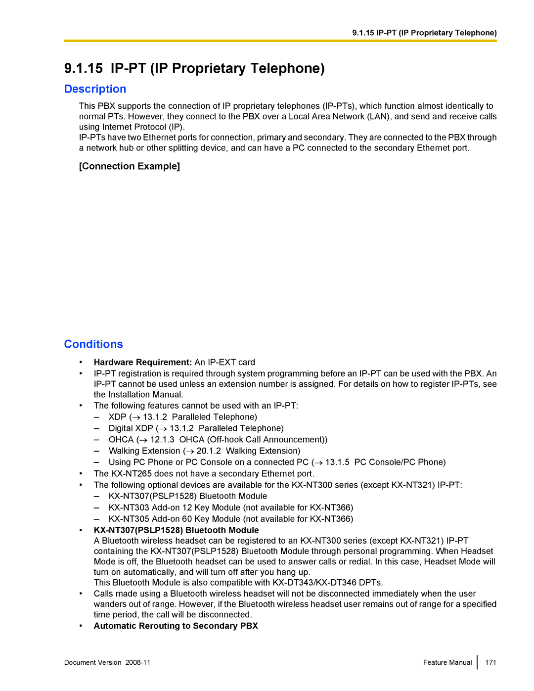 Panasonic KX-TDA50 manual IP-PT IP Proprietary Telephone, Connection Example, Hardware Requirement An IP-EXT card 