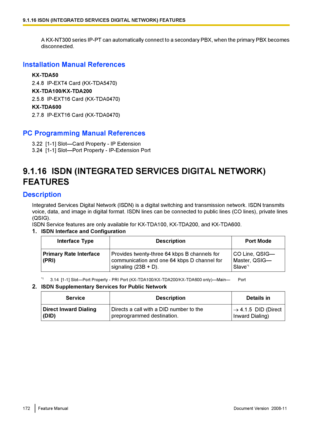 Panasonic KX-TDA50 manual Isdn Integrated Services Digital Network Features, Port Mode 