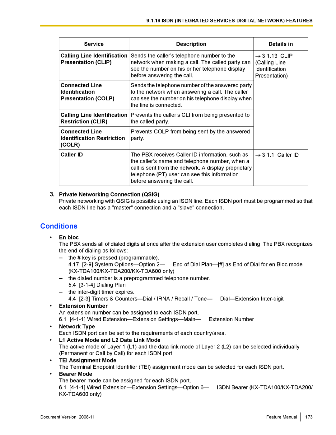 Panasonic KX-TDA50 Service, Connected Line Identification Presentation Colp, Private Networking Connection Qsig, En bloc 