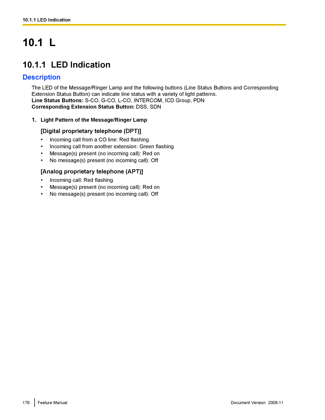 Panasonic KX-TDA50 manual LED Indication, Digital proprietary telephone DPT, Analog proprietary telephone APT 