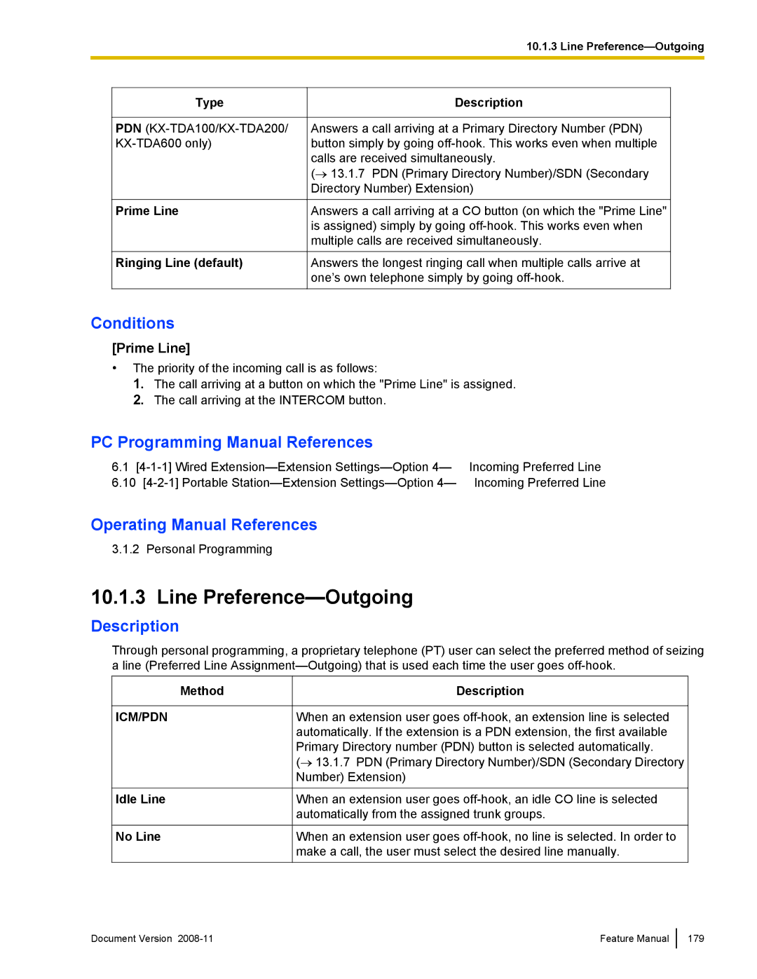 Panasonic KX-TDA50 manual Line Preference-Outgoing, Prime Line, Icm/Pdn 