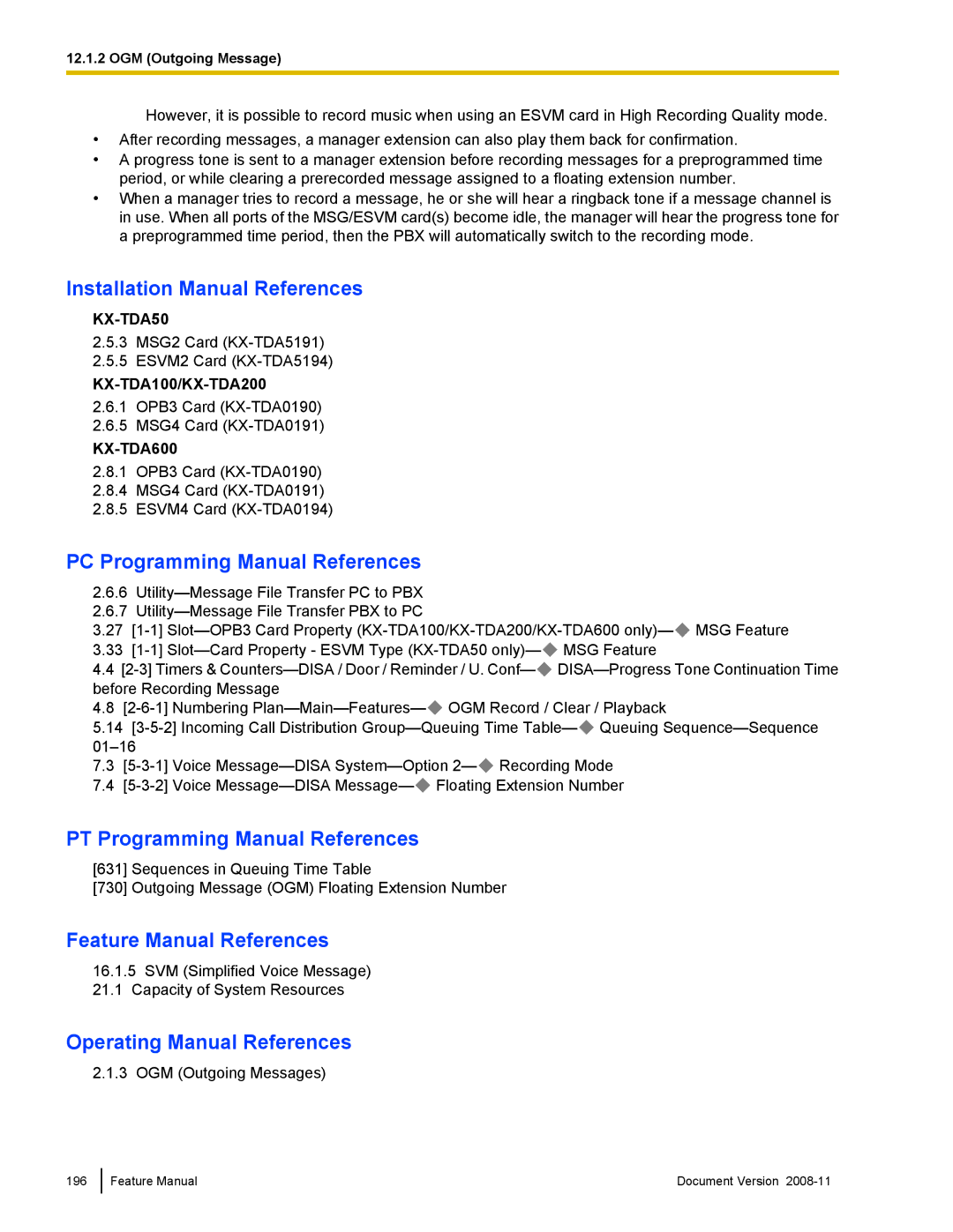 Panasonic KX-TDA50 manual OGM Outgoing Messages 