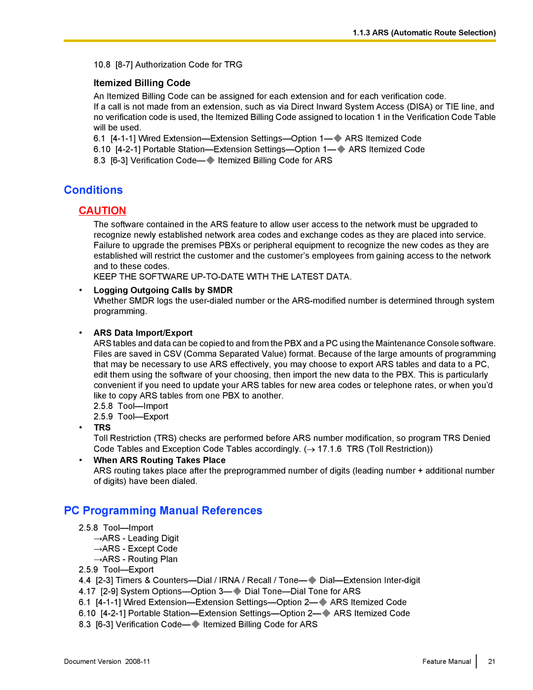 Panasonic KX-TDA50 manual Itemized Billing Code, Logging Outgoing Calls by Smdr, ARS Data Import/Export, Trs 