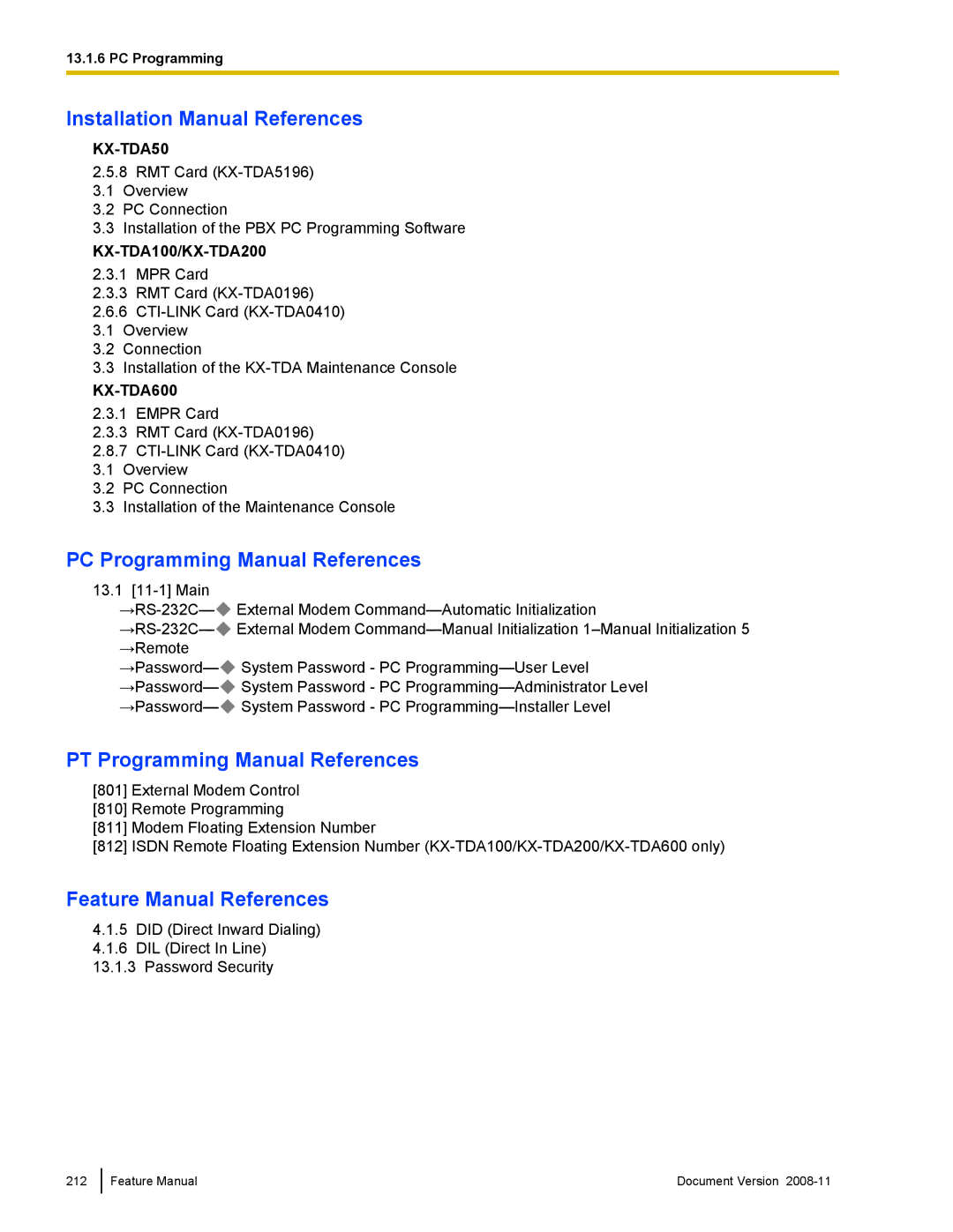 Panasonic KX-TDA50 manual Feature Manual Document Version 