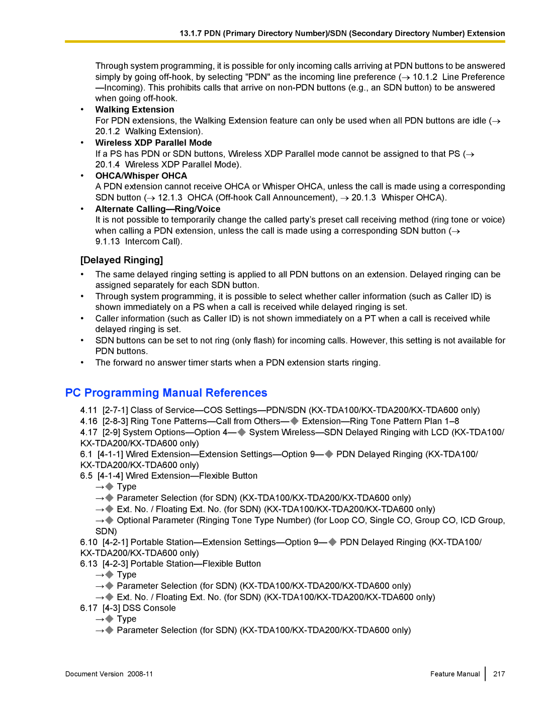 Panasonic KX-TDA50 manual Delayed Ringing, Walking Extension 