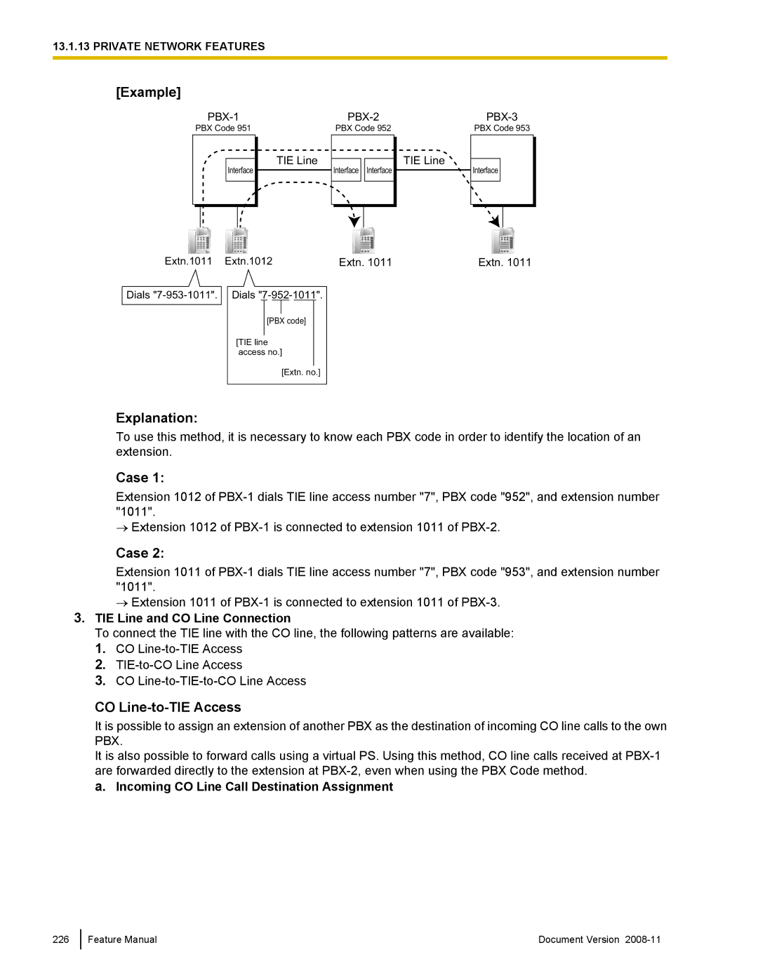 Panasonic KX-TDA50 CO Line-to-TIE Access, TIE Line and CO Line Connection, Incoming CO Line Call Destination Assignment 