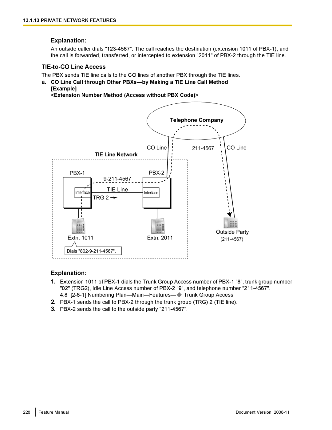 Panasonic KX-TDA50 manual TIE-to-CO Line Access 