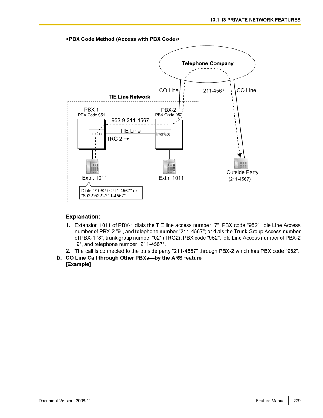 Panasonic KX-TDA50 manual PBX Code Method Access with PBX Code Telephone Company 